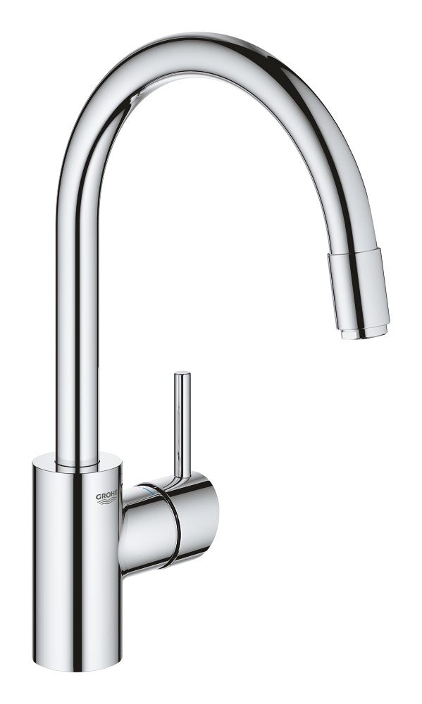Kjøkkenbatteri krom høy tut Grohe Concetto forfra