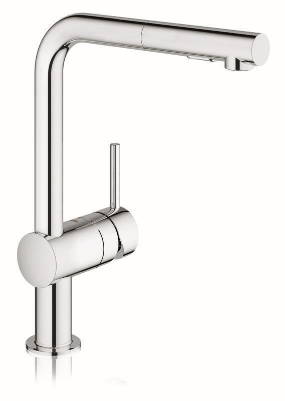 Baksiden av Kjøkkenbatteri krom høy tut Grohe Minta