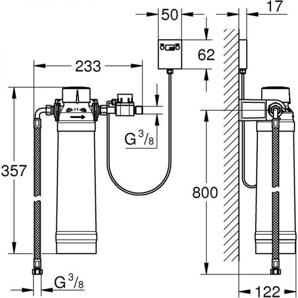 Kjøkkenbatteri med filter phantom black Grohe Minta bakside