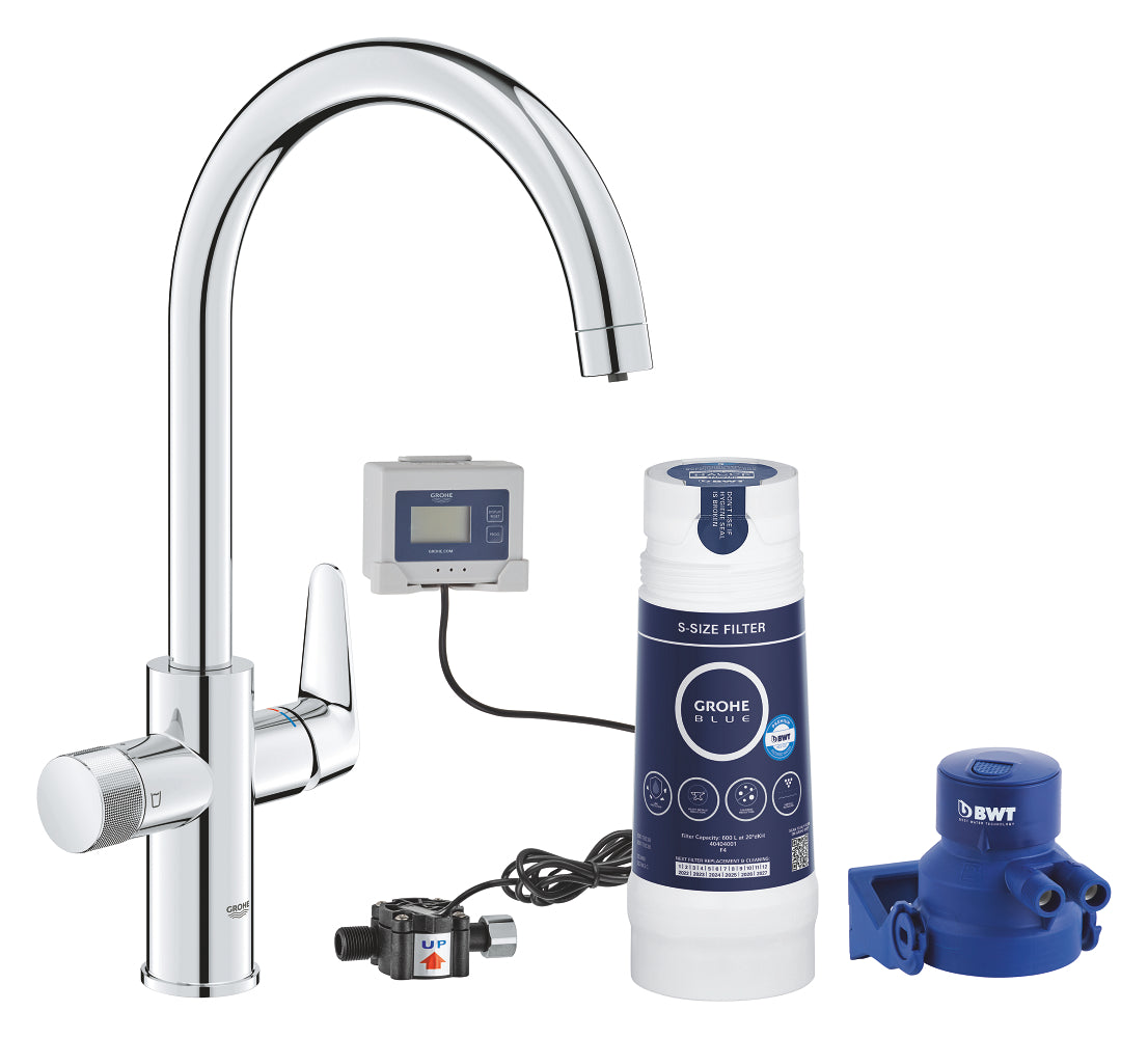 Kjøkkenbatteri med filter startsett krom Grohe Blue Pure BauCurve forfra