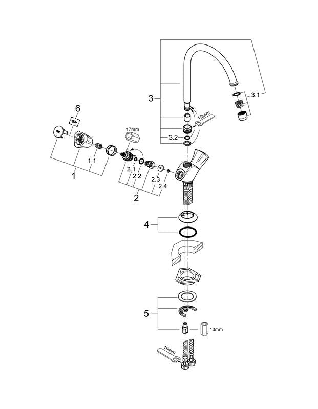 Oversikt over Grohe Costa kjøkkenbatteri i krom finish