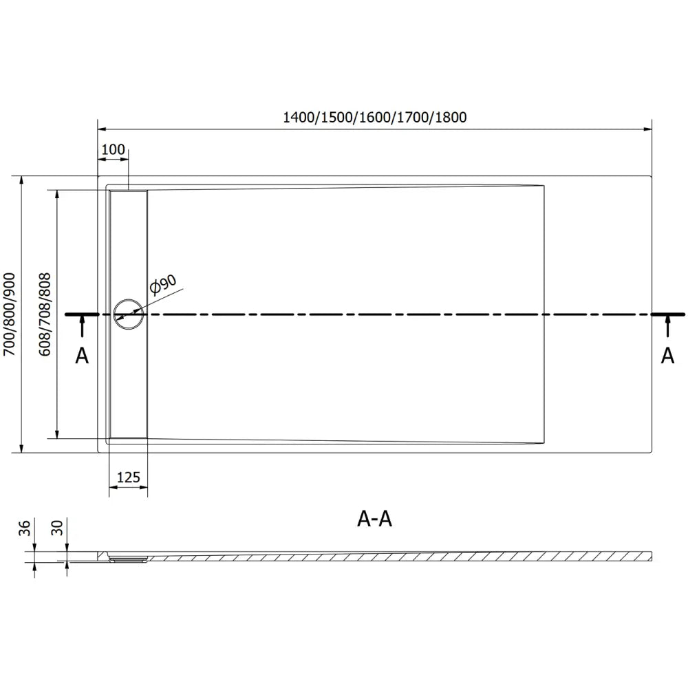 Amon Rektangulært Dusjbrett Smc 140x70 Cm Svart - 4f