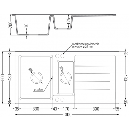 Andres Kjøkkenvask 1 1/2 Kum Med Avrenning 1000 x 500 mm, Beige, Vannlås Krom - 6515101510-69