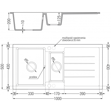 Andres Kjøkkenvask 1 1/2 Kum Med Avrenning 1000 x 500 mm, Beige, Vannlås Gull - 6515101510-69-G