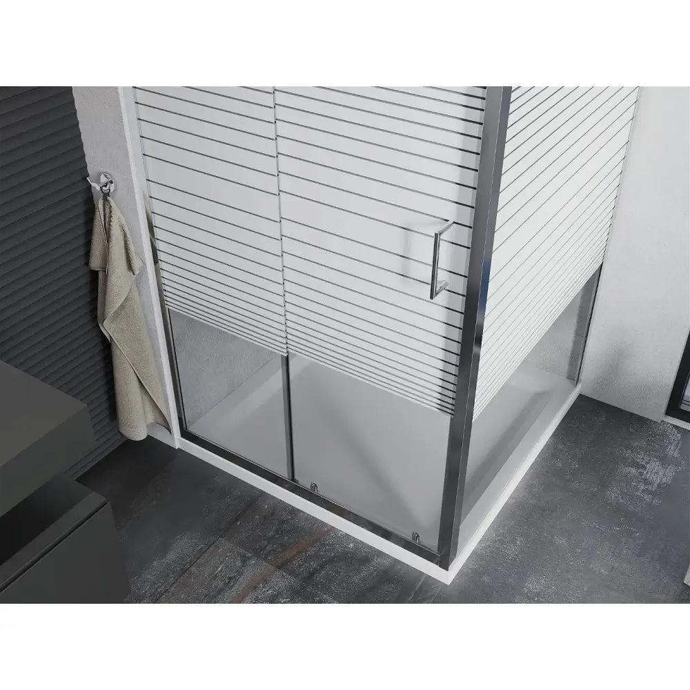 Dusjhjørne med Dusjbrett 90x90 Cm Skyvedør Striper Krom