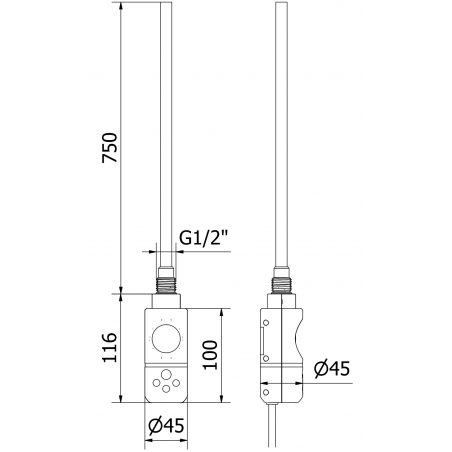 Håndkletørker Apollo 1210 x 650 mm, 900 W, Sort