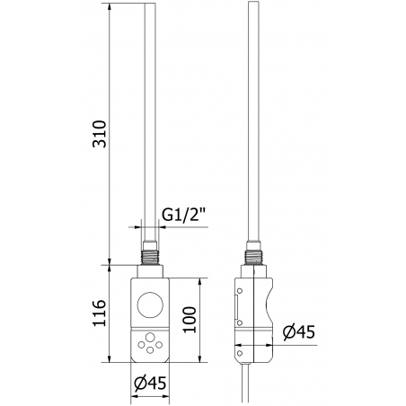 Håndkletørker Ares 1200 x 400 mm, 300 W, Krom