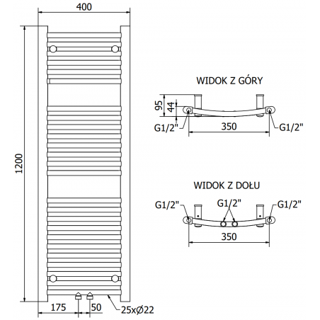 Håndkletørker Ares 1200 x 400 mm, 300 W, Gull