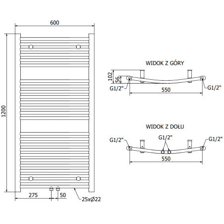 Håndkletørker Ares 1200 x 600 mm, 600 W, Antrasitt