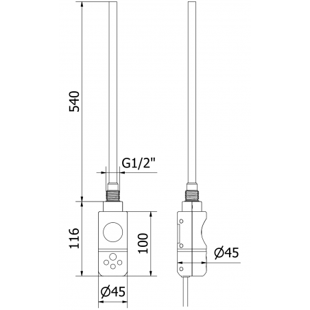 Håndkletørker Ares 1200 x 600 mm, 600 W, Antrasitt