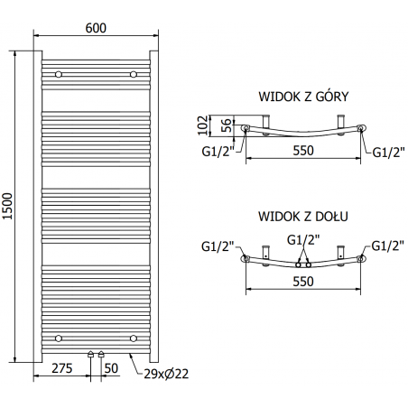 Håndkletørker Ares 1500 x 600 mm, 600 W, Gull