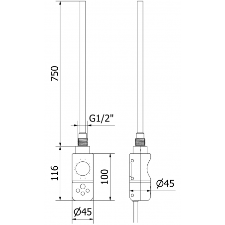 Håndkletørker Ares 1500 x 600 mm, 900 W, Antrasitt