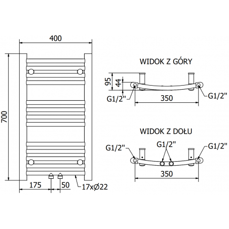 Håndkletørker Ares 700 x 400 mm, 300 W, Antrasitt