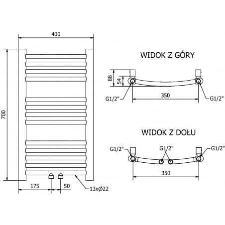 Håndkletørker Ares 700 x 400 mm, 300 W, Gull