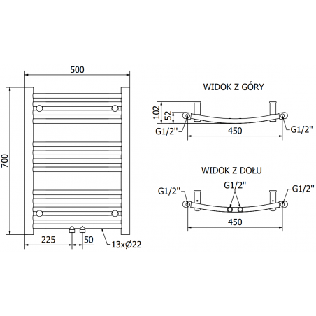 Håndkletørker Ares 700 x 500 mm, 300 W, Sort, Premium