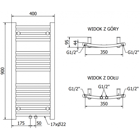 Håndkletørker Ares 900 x 400 mm, 300 W, Hvit, Premium