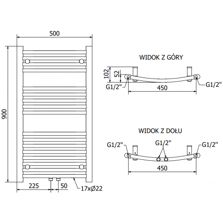 Håndkletørker Ares 900 x 500 mm, 300 W, Krom