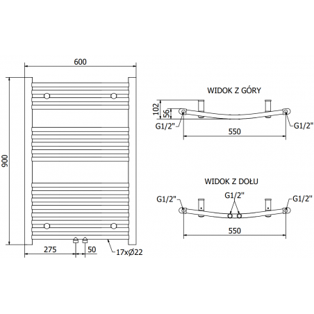 Håndkletørker Ares 900 x 600 mm, 300 W, Krom