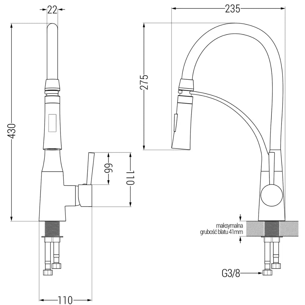 Kjøkkenbatteri Krom/hvit S3