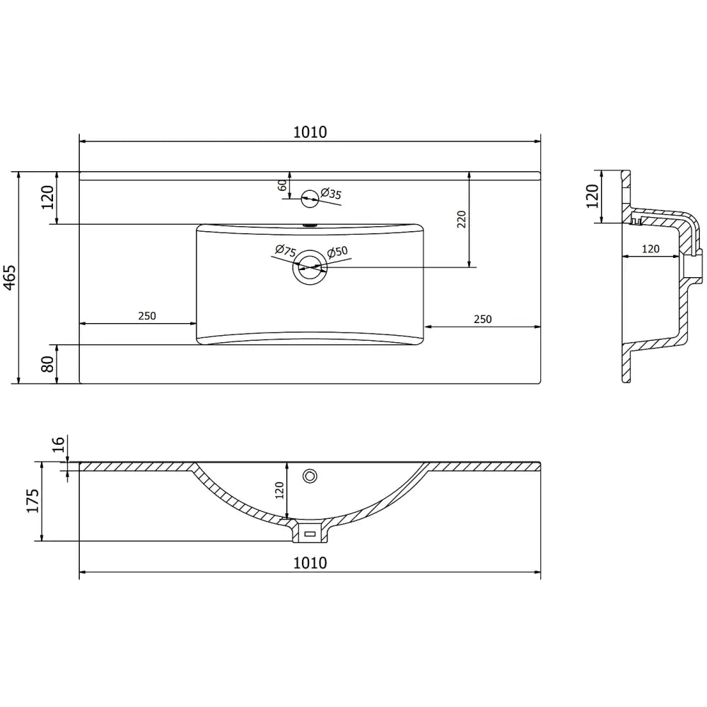 Atena Servant for Innfelling i Benkeplate 101x46 Cm Hvit