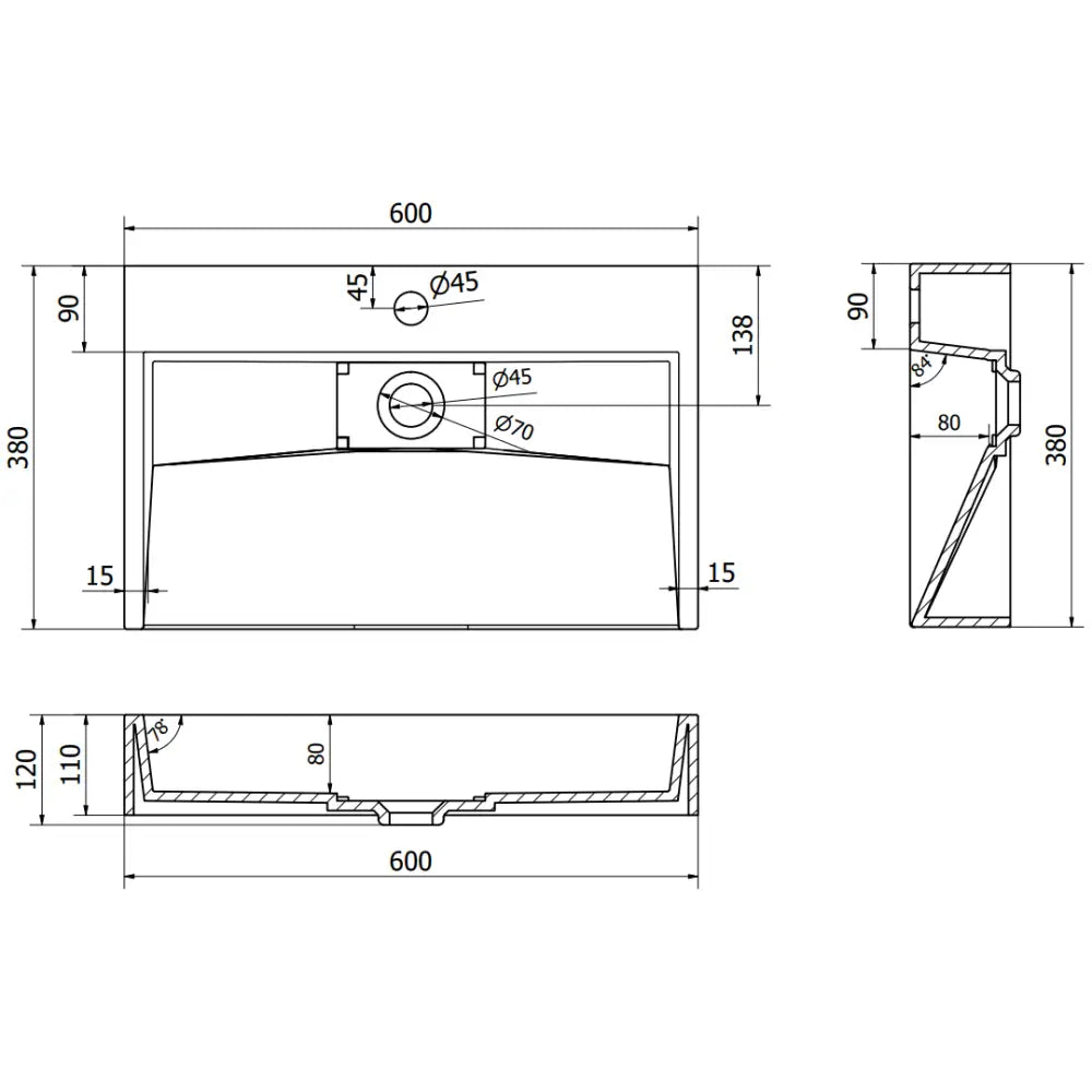 Ava Benkeplatevask i Kompositt 1/o 60x38 Cm Hvit