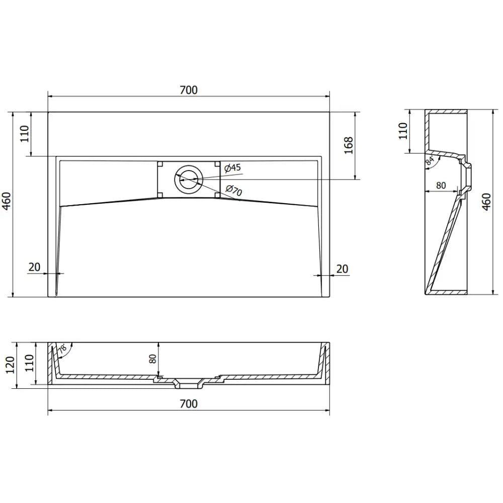 Ava Servant for Montering på Benkeplate Laget av Komposittstein B/u 70x46 Cm Svart –