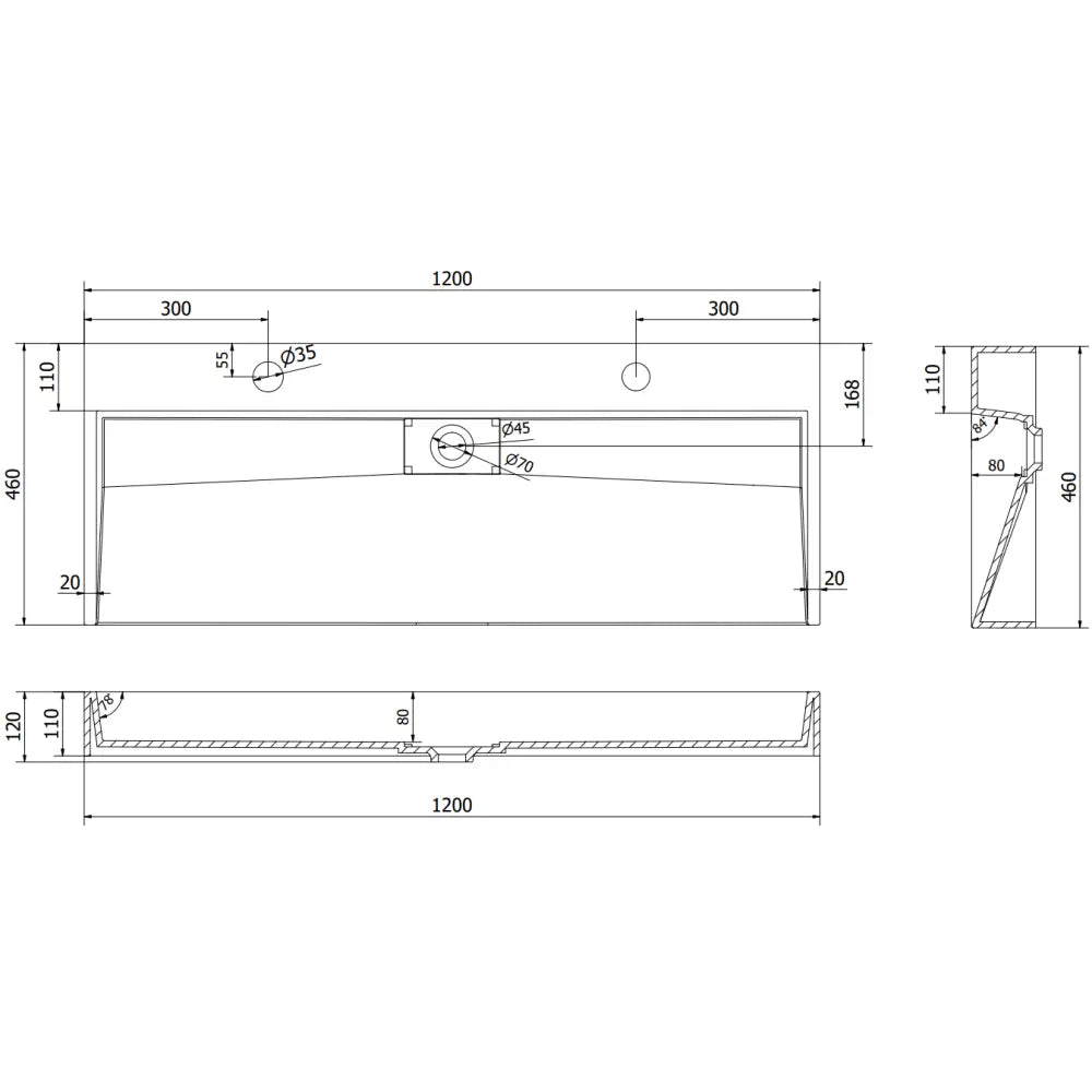 Ava Servant til Benkeplate av Kompositt 2/o 120x46 Cm Svart