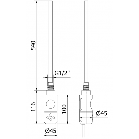 Håndkletørker Bachus 1200 x 500 mm, 600 W, Sort