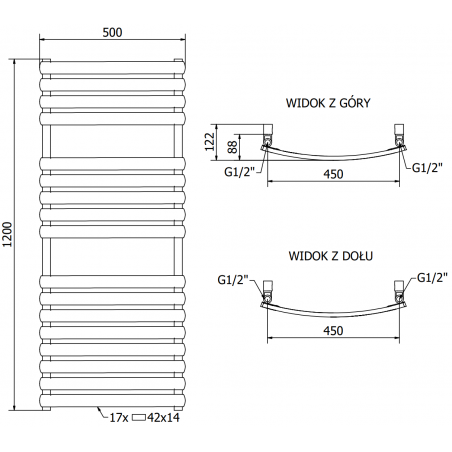 Håndkletørker Bachus 1200 x 500 mm, 600 W, Sort