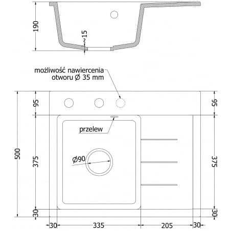 Ben Kjøkkenvask 1 Kum Med Avrenning Venstre 600 x 500 mm, Beige, Vannlås Krom - 6522605000-69