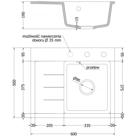 Ben Kjøkkenvask 1 Kum Med Avrenning Høyre 600 x 500 mm, Beige, Vannlås Krom - 6523605000-69