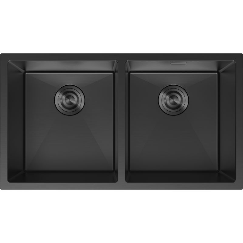 Stålvask Mexen Binox svart kjøkkenvask med to rektangulære kummer, sett ovenfra.