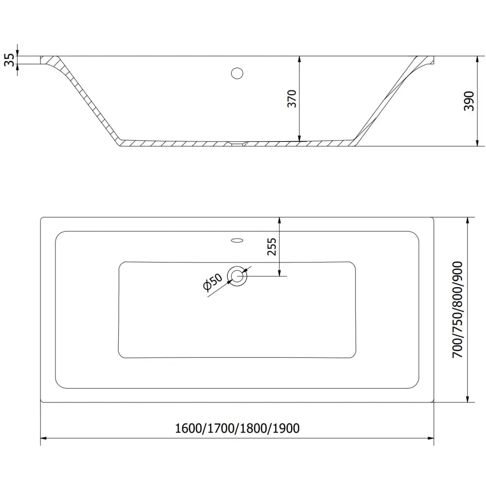 Cube Firkantet Badekar 180x90 Cm med Kabinett Hvit - 55051809000x