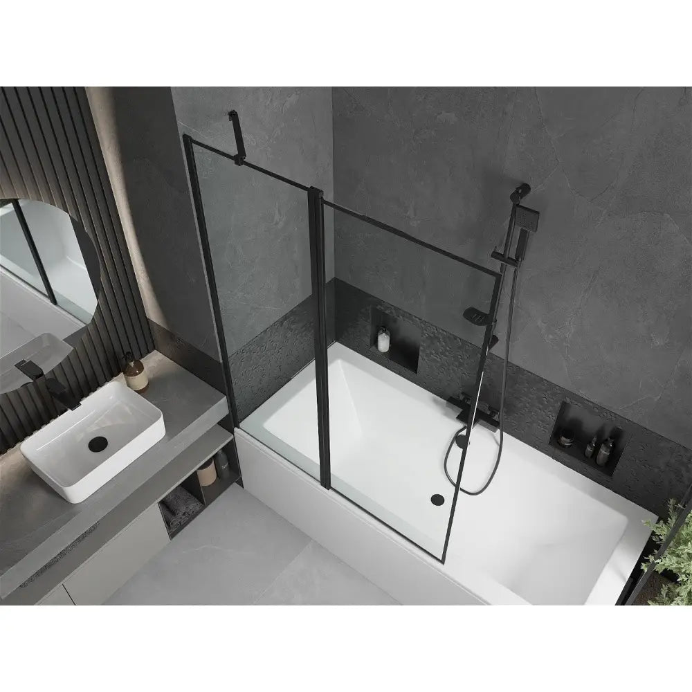 Cube Rektangulært Badekar 170x80 Cm med Kabinett og 1-delt Dusjvegg 120 Cm Sort Mønster - 550517080x