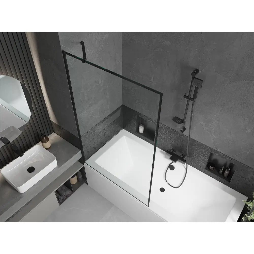 Cube Rektangulært Badekar 170x80 Cm med Kabinett og 1-dørs Skjermvegg 100 Cm Svart Mønster - 550517080x