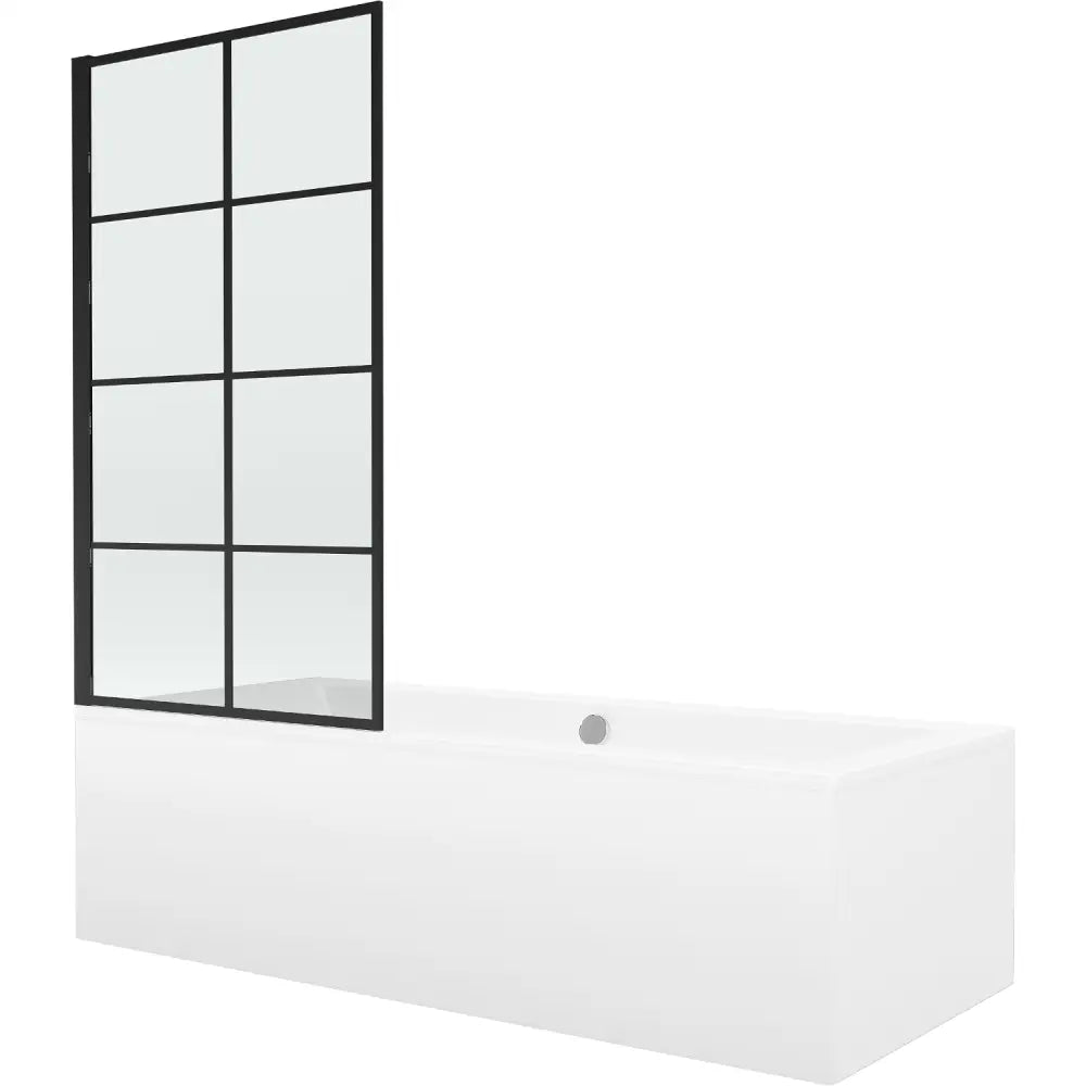 Cube Rektangulært Badekar 180x80 Cm med Kabinett og Enkeltfløyels Dørskjerm 80 Cm Svart Mønster Fix - 550518080x