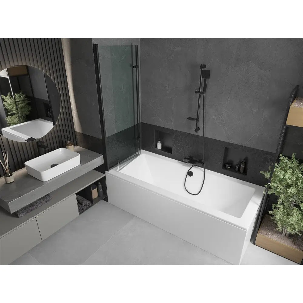 Cube Rektangulært Badekar 180x80 Cm med Kabinett og To-delt Dusjvegg 120 Cm Gjennomsiktig Svart - 550518080x