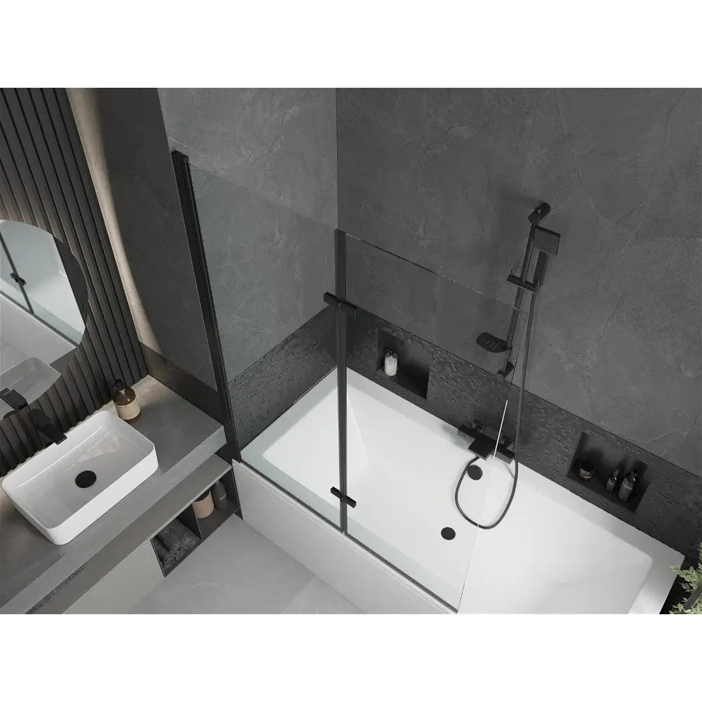 Cube Rektangulært Badekar 180x80 Cm med Kabinett og To-delt Dusjvegg 120 Cm Gjennomsiktig Svart - 550518080x