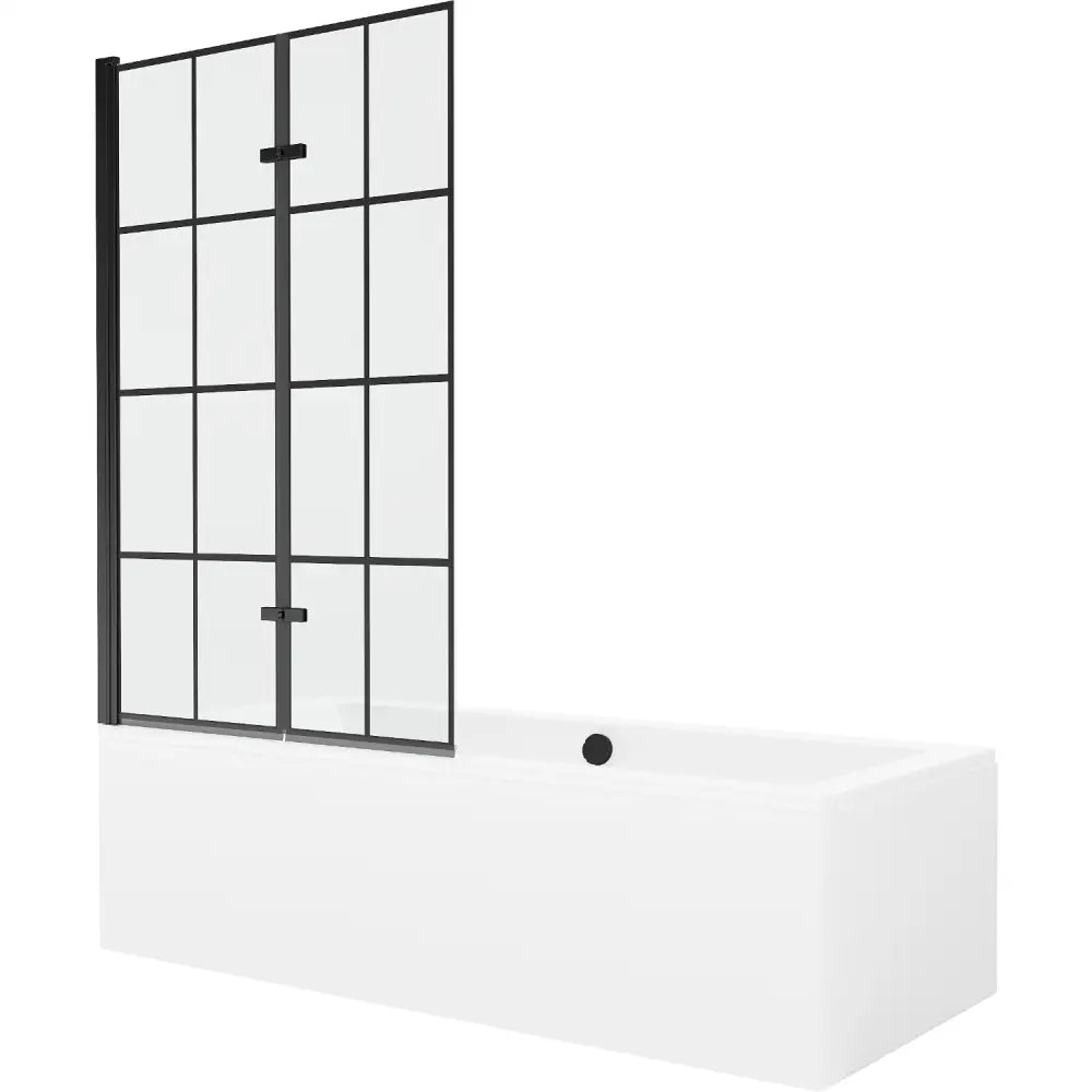 Cube Rektangulært Badekar 180x80 Cm med Kappe og 2-delt Dusjvegg 100 Cm Svart Mønster - 550518080x