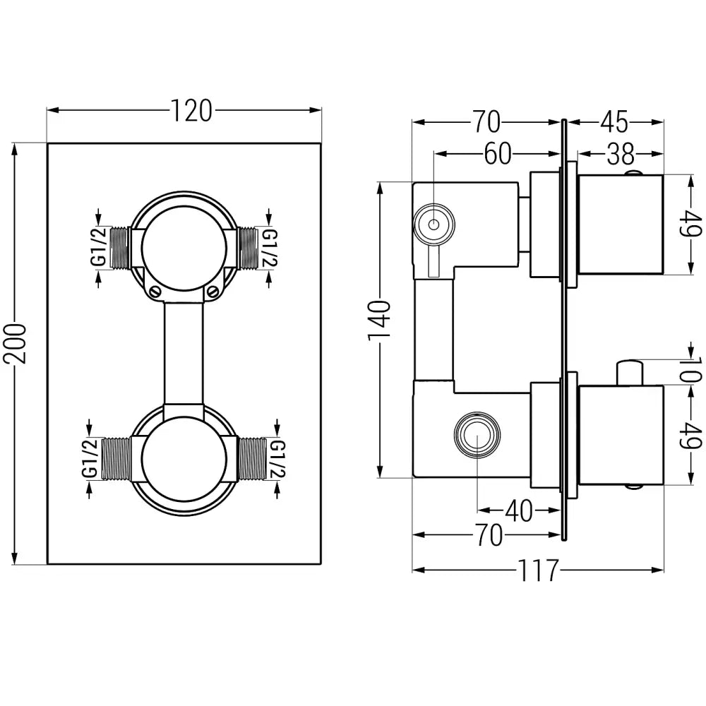 Cube Termostatisk Bade- og Dusjbatteri med 2 Utganger Krom - 77502-.