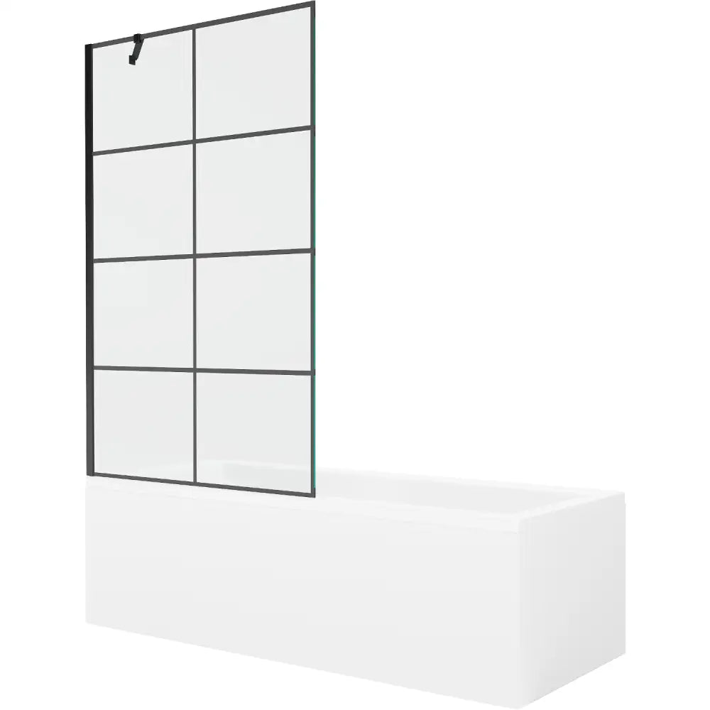 Cubik Rektangulært Badekar 150x70 Cm med Kabinett og Enkeltfløyet 100 Cm Dusjvegg Sort Mønster - 550315070x