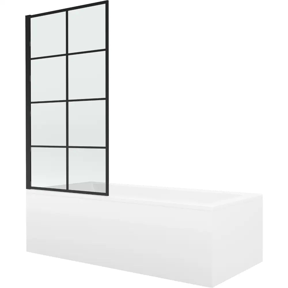 Cubik Rektangulært Badekar 150x70 Cm med Kabinett og Enkeltfløyet 70 Cm Dusjvegg Svart Mønster - 550315070x