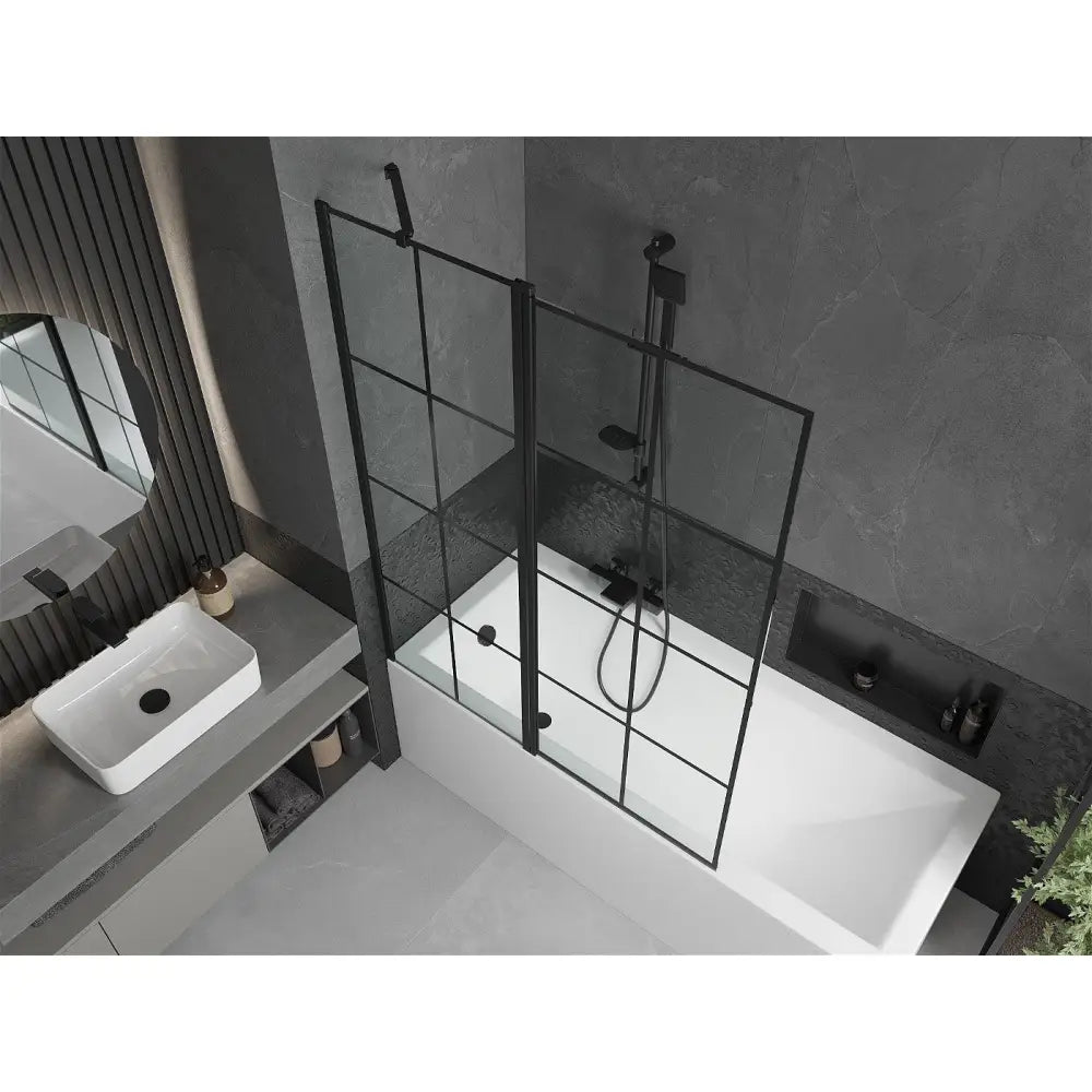 Cubik Rektangulært Badekar 160x70 Cm med Kabinett og Enkeltfløyels Skjerm 120 Cm Svart Mønster - 550316070x