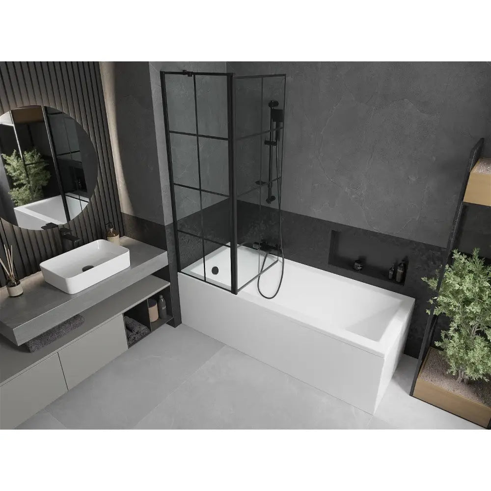 Cubik Rektangulært Badekar 160x70 Cm med Kabinett og Enkeltfløyels Skjerm 120 Cm Svart Mønster - 550316070x