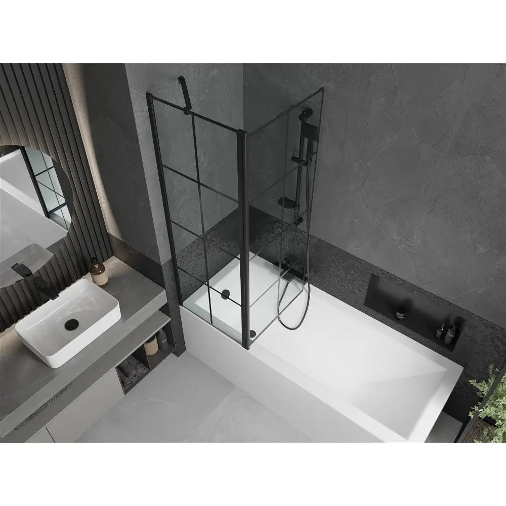 Cubik Rektangulært Badekar 160x70 Cm med Kabinett og Enkeltfløyels Skjerm 120 Cm Svart Mønster - 550316070x