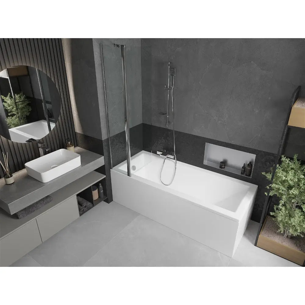Cubik Rektangulært Badekar 170x70 Cm med Kabinett og Enkeltfløyels Dusjdør 80 Cm Gjennomsiktig Krom - 550317070x