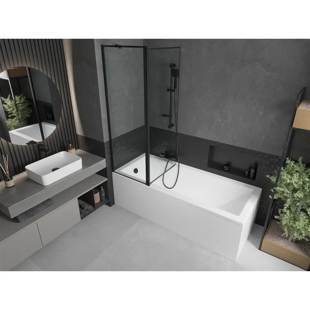 Cubik Rektangulært Badekar 170x70 Cm med Kabinett og Enkeltfløyels Skjermvegg 120 Cm Svart Mønster - 550317070x