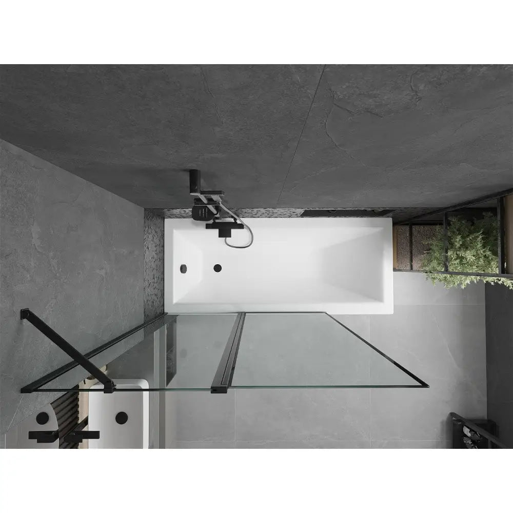 Cubik Rektangulært Badekar 170x70 Cm med Kabinett og Enkeltfløyels Skjermvegg 120 Cm Svart Mønster - 550317070x