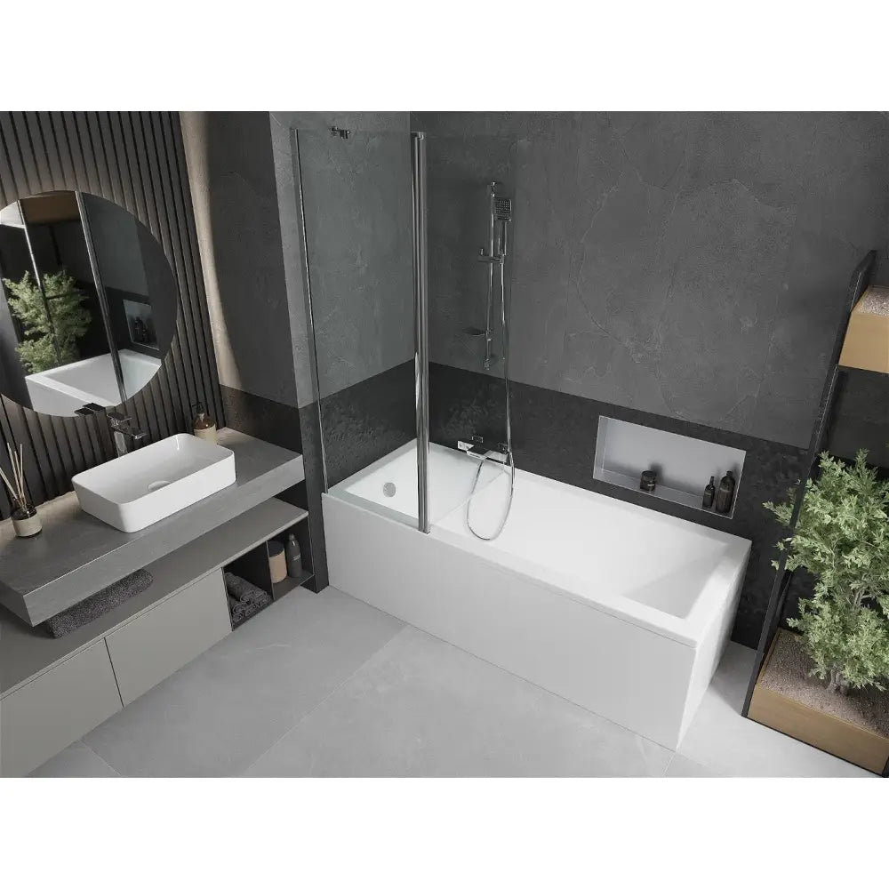 Cubik Rektangulært Badekar 170x70 Cm med Kabinett og Enkeltfløyet Dusjvegg 120 Cm Gjennomsiktig Krom - 550317070x