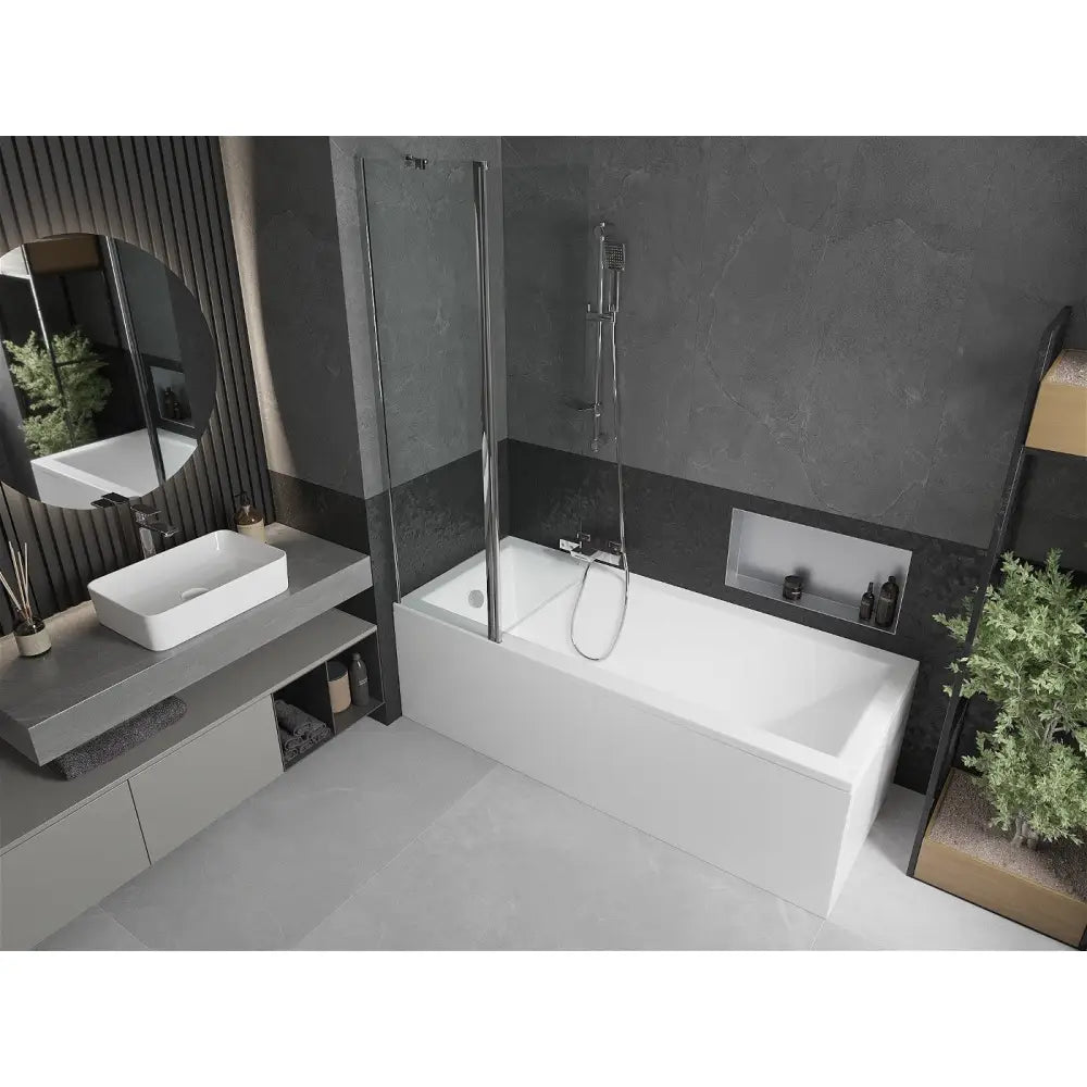 Cubik Rektangulært Badekar 170x70 Cm med Kabinett og En-dørs Dusjvegg 100 Cm Gjennomsiktig Krom - 550317070x
